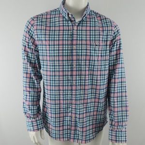 Vineyard Vines Performance Flannel Slim Fit Tucker Shirt Mens‎ Medium Pink Blue